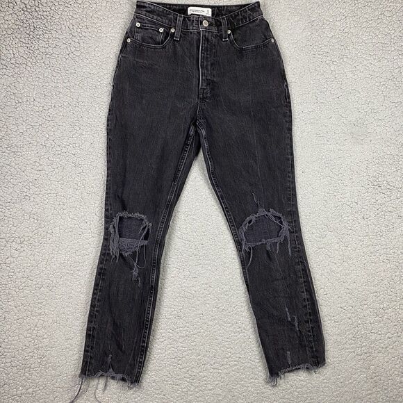 Abercrombie & Fitch 25/0 SHORT Curve Love Mom High Rise Jeans Distressed Black - Picture 1 of 16